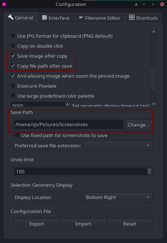 Flameshot Configuration Settings